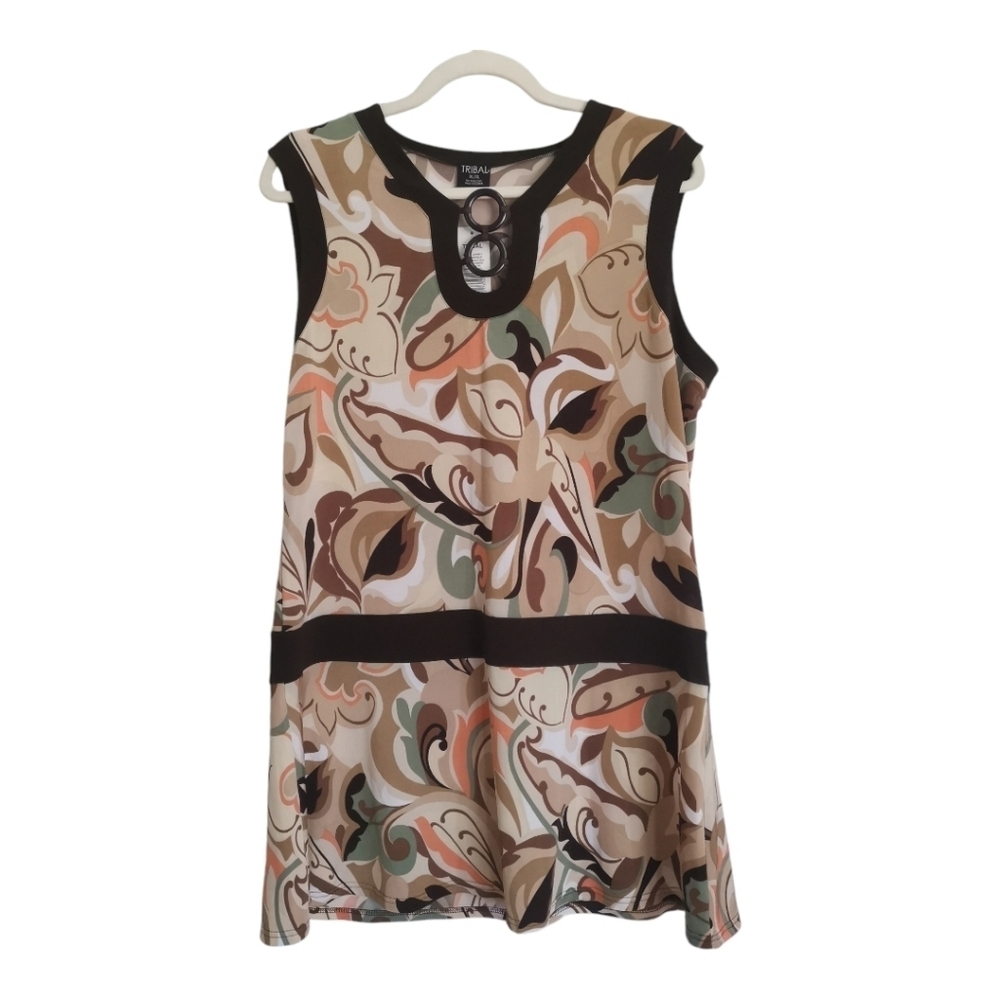 Tribal Vintage Inspired Sleeveless Tunic , Groovy Brown 70's Pattern‎